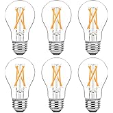 Brightever Dimmable E26 LED Bulb 60 Watt Equivalent, 6W Vintage Edison Light Bulbs 2700K for Ceiling Light Fan, A15 Clear Filament Appliance Warm White Globe Light Bulbs 600LM 6-Pack