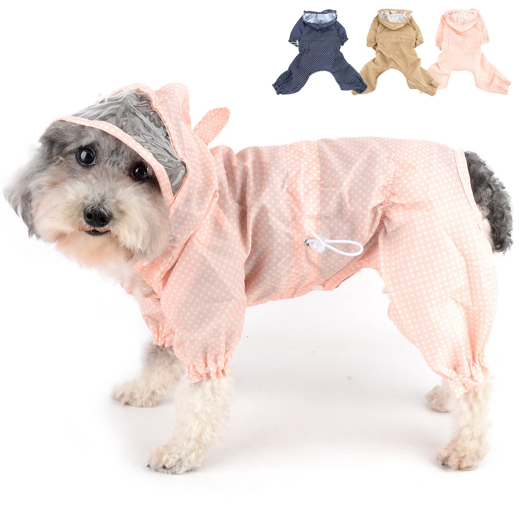 Zunea Waterproof Dog Raincoats with Hood for Small Dogs Puppy Rain Coat with Harness Hole Adjustable Rain Jacket Slicker Poncho with Legs Polka Dot Lightweight Pet Raining Jumpsuit Pink XXL