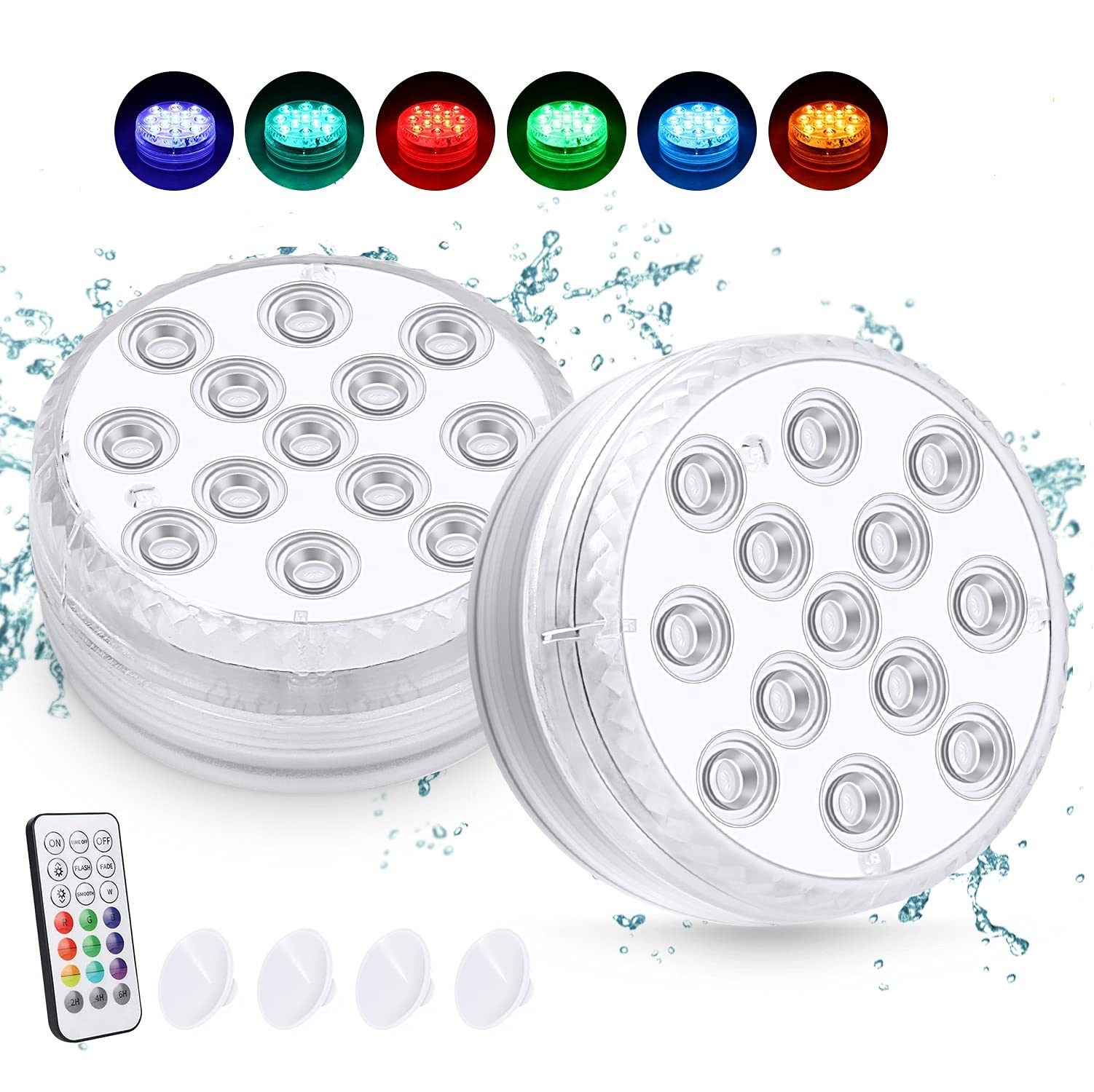 Innedu Hot Tub Lights 16 Colors, IP68 Waterproof Pond Lights Underwater for Garden, Bath Submersible LED Light with RF Remote Control, for Home Decorations, SPA, Vase, Fish Tank(2 Pack)