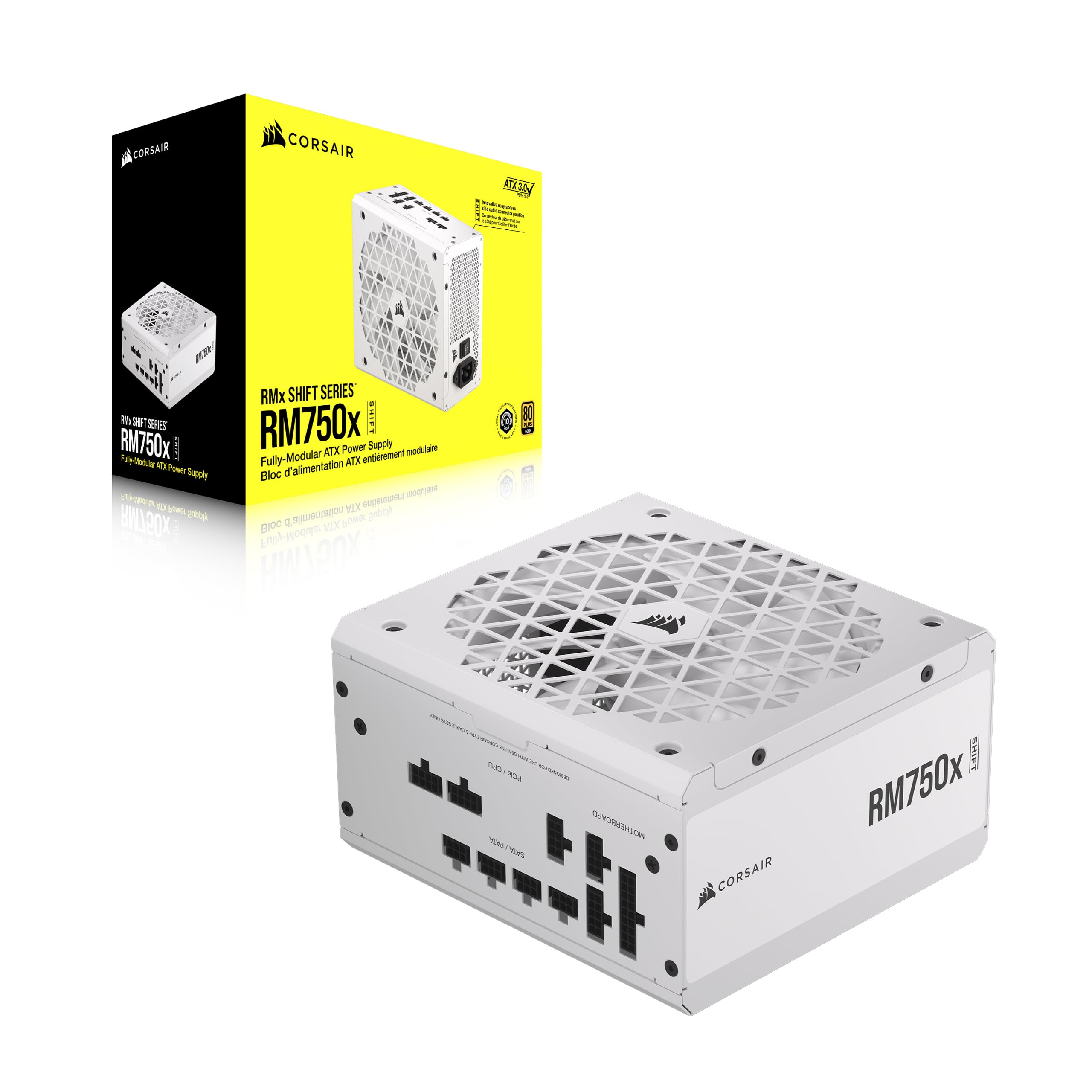Corsair Rm750X Shift Fully Modular Atx Power Supply - 80 Plus Gold - Atx 3.1 - Pcie 5.1 - Zero Rpm - Modular Side Interface - White - View 8
