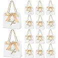 Mauproy 20 Pack Small Thank You Gift Bags with Handles, 5.5''x 2.5''x 4.7'' Mini Paper Gift Bags with Ribbons Party Favor Bags for Wedding Baby Shower Bridal Shower Graduation (White)
