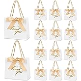 Mauproy 20 Pack Small Thank You Gift Bags with Handles, 5.5''x 2.5''x 4.7'' Mini Paper Gift Bags with Ribbons Party Favor Bags for Valentine's Day Wedding Baby Shower Bridal Shower (White)