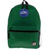 BAZIC Products 1033 Basic Backpack, Green, 16" | Zip main compartment, Front zip pocket, Side water bottle holder