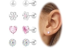 Hypoallergenic Earrings for Girls Toddler Surgical Steel Screw Flat Back Earrings for Sensitive Ears Women14K Gold Silver Ear
