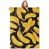 Banana Blanket Gifts for Adults Kids Soft Warm Lightweight Cozy Flannel Tropical Fruit Throw Blankets for Bed Sofa Couch Living Room Decor 50x60in