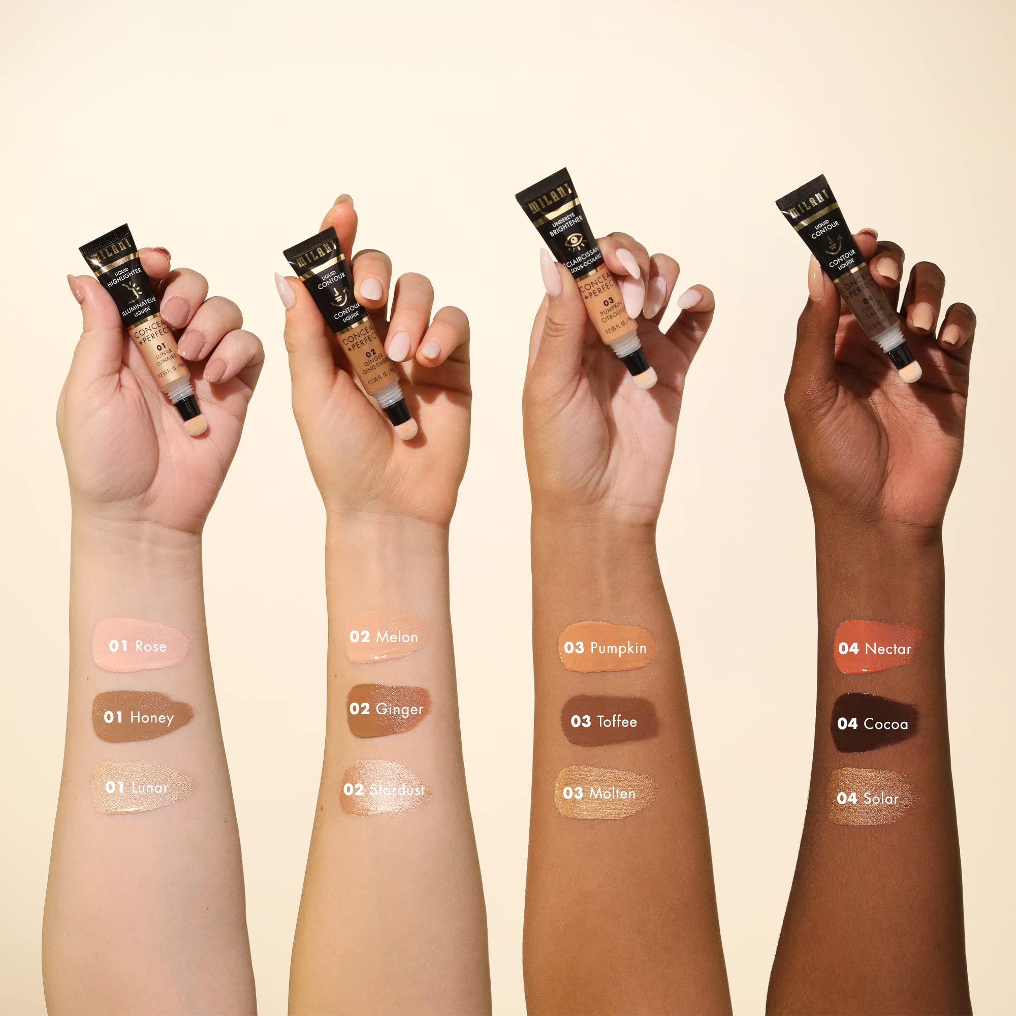Milani Conceal + Perfect Undereye Brightener for Treating Dark Circles, Face Lift Collection - Rose