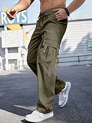 PLEPAN Men's Casual Cargo Pants with Drawstring