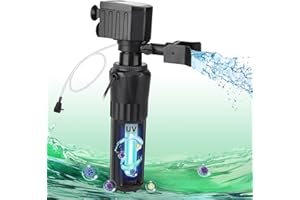 hygger Aquarium Filter U-V for 20-60 Gallon Tank, Submersible Internal Fish Tank Filter for Green Water and Algae Clean, 14W Power Pump with Adjustable Air Supply System for Saltwater Freshwater