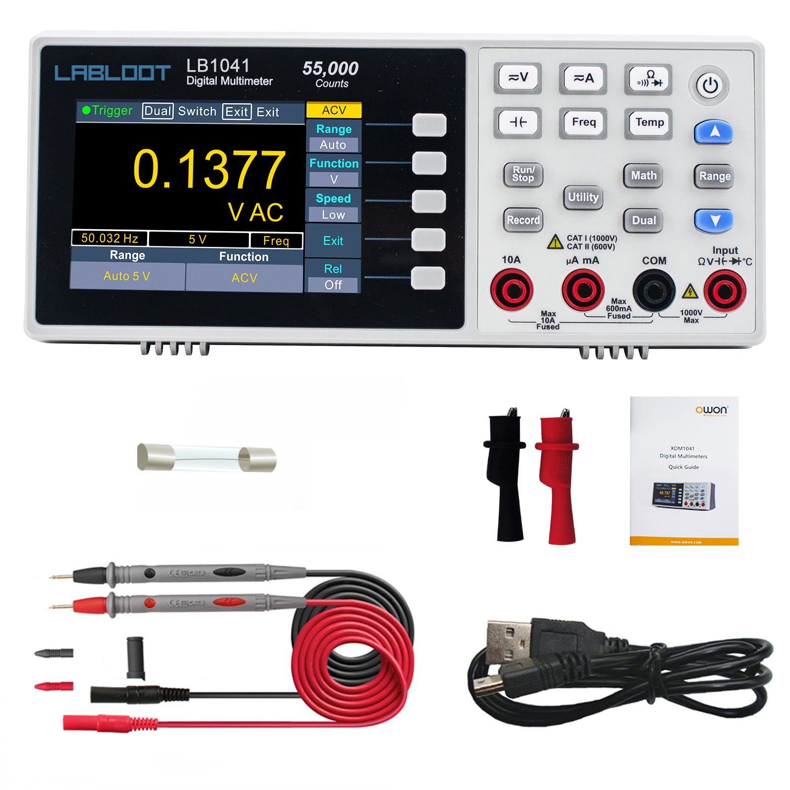 Labloot LB1041 USB Digital Multimeter, 3.7Inch LCD Screen 55000 Counts True RMS Temperature Mini Desktop Meter