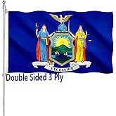 New York State Flag 3x5 Ft Double Sided Outdoor Heavy Duty Vivid Colors New York NY State Flags 3 Ply with Durable Canvas Header and 2 Brass Grommets