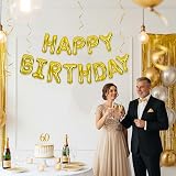 TONIFUL Gold Happy Birthday Balloons Banner 16 Inch Foil Letters with Straw view 4