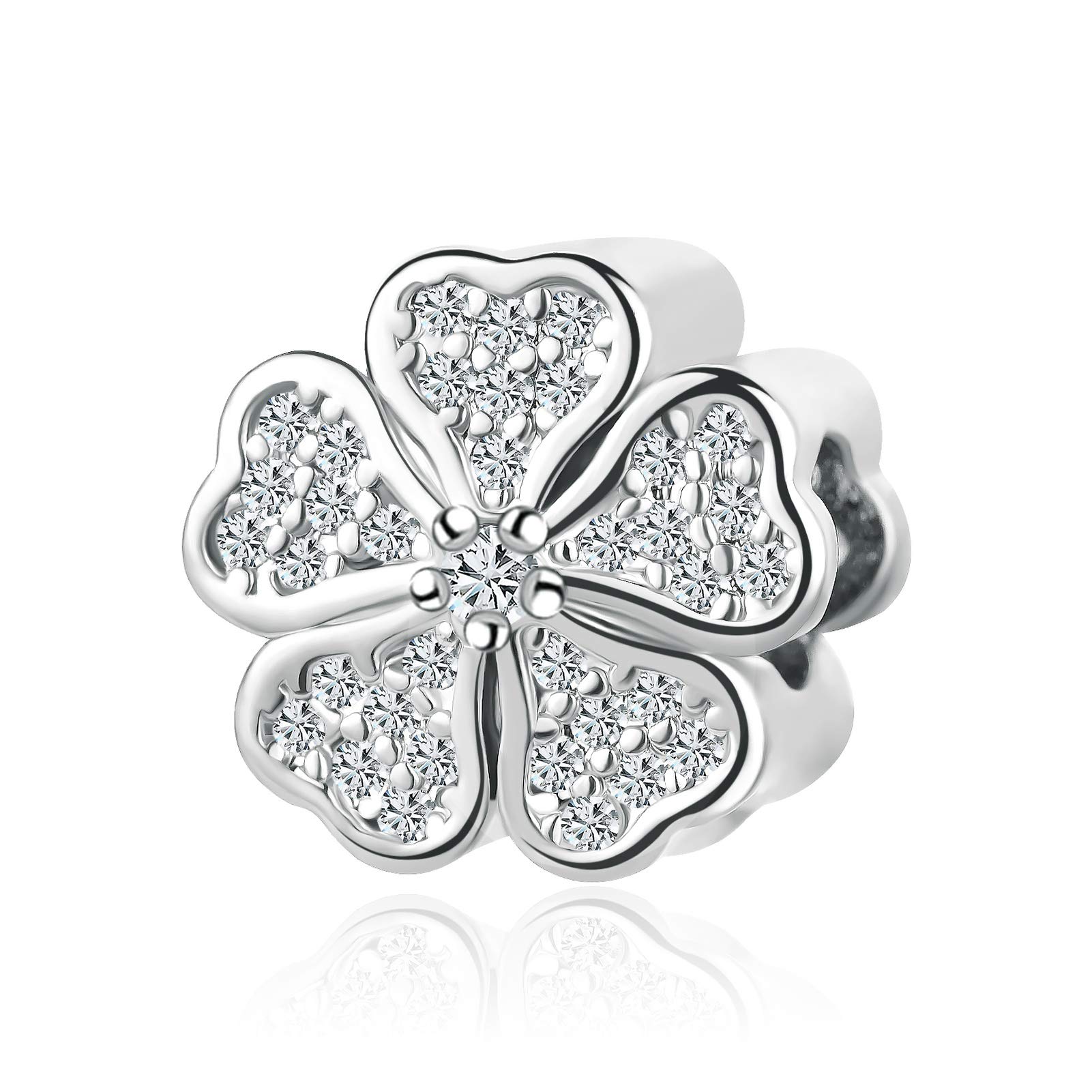 SBI Jewelry Lucky Clover Charm for Bracelets Flower Bead Compatible with Pandora Charm Bracelet Women Family Birthday Christmas