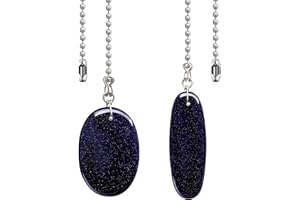 LÈFERS LEFERS Ceiling Fan Pull Chain, 2 Pieces Natural Gemstone Pendants with 12" Ceiling Fan Chain Extender and Connector (Blue Sand)