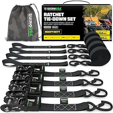 MOCA Heavy Duty Ratchet Tie Down Straps - 5200 Lbs Breaking Strength 1.6" X 8