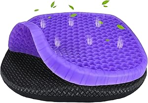 Gel Seat Cushion, Cooling Office Chair Cushion with Non-Slip Cover, Ergonomic Egg Seat Cushion, Extra Large Thick Gel Cushion for Desk Car Wheelchair, Sciatica Tailbone & Back Pain Relief (Purple)