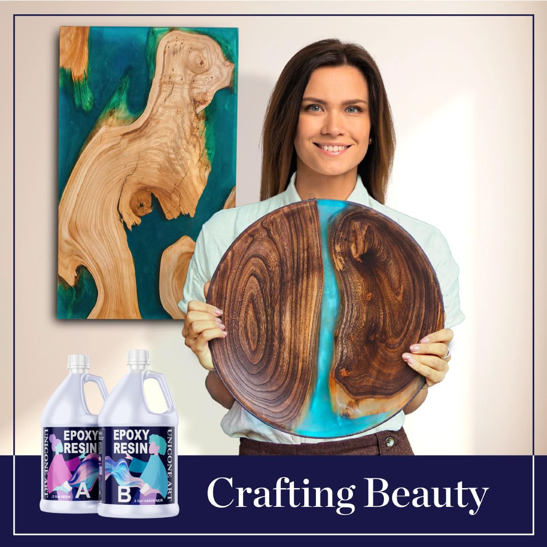 Resin Epoxy Kit 1 Gallon Craft Kit Gift - (.5 Gal Resin + .5 Gal Hardener) - Non-Toxic, Crystal Clear, Odor-Free, UV Resistant, High Gloss Art Epoxy