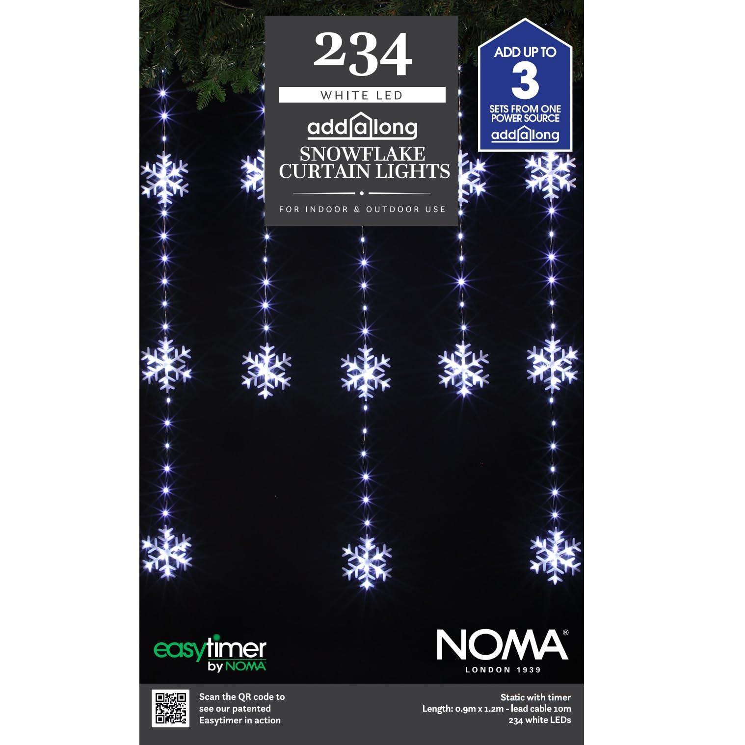 Noma Snowflake Wire Curtain Lights, 234 Warm White LED's, 0.9 m x 1.2 m