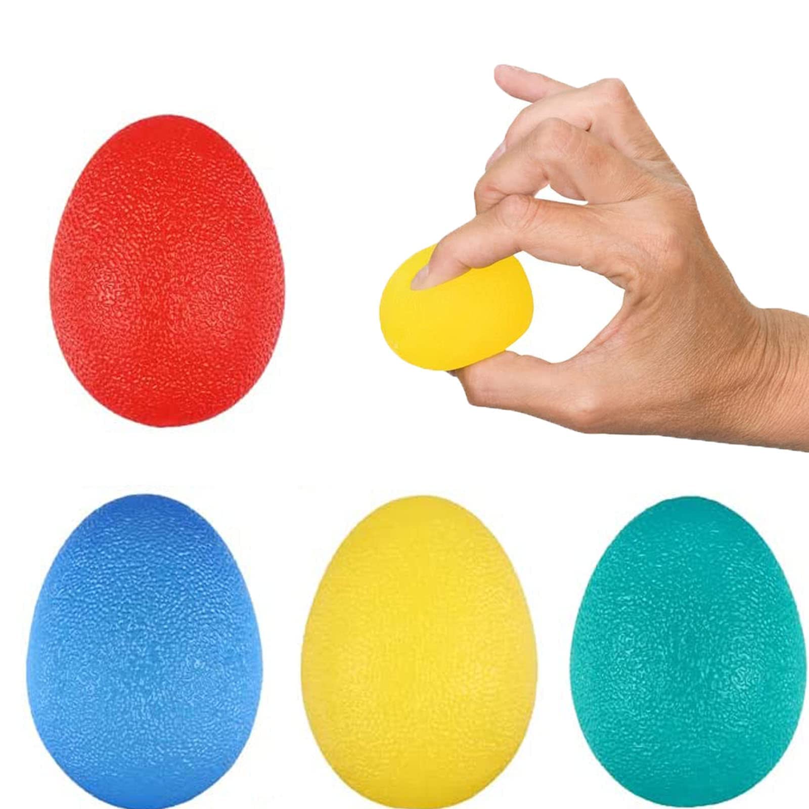 JEOPKO 4Pcs Grip Strength Trainer Stress Balls for Adults and Kids, Hand Exerciser, Plastic or Rubber, Yellow, Green, Red, Blue