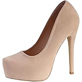 Women's Suede Stiletto Round Toe Platform Sexy Party Pumps Slip On Fashion 5.43 in Slip On Super High Heel Prom Wedding Dress Shoes