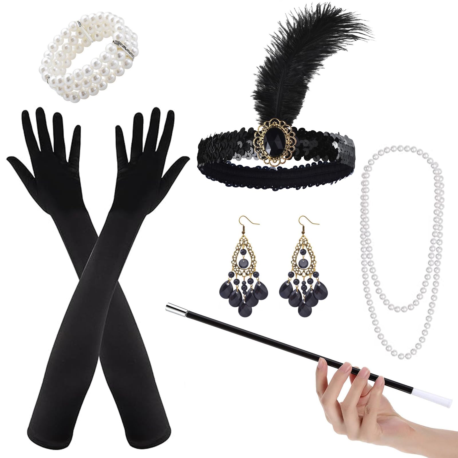 MUFEKUM 1920s Accessories Set, 1920s Flapper Great Gatsby Accessories Set, Vintage Fashion Roaring 20's Theme Party Accessories for Women Fancy Dress Up