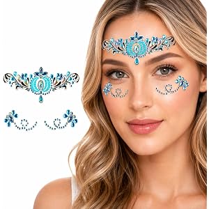 Blue Face Gems Stickers, Rhinestone-Look Festival Face Jewels, Temporary Face Decoration Sticker for Party, Concert, Rave, Fe