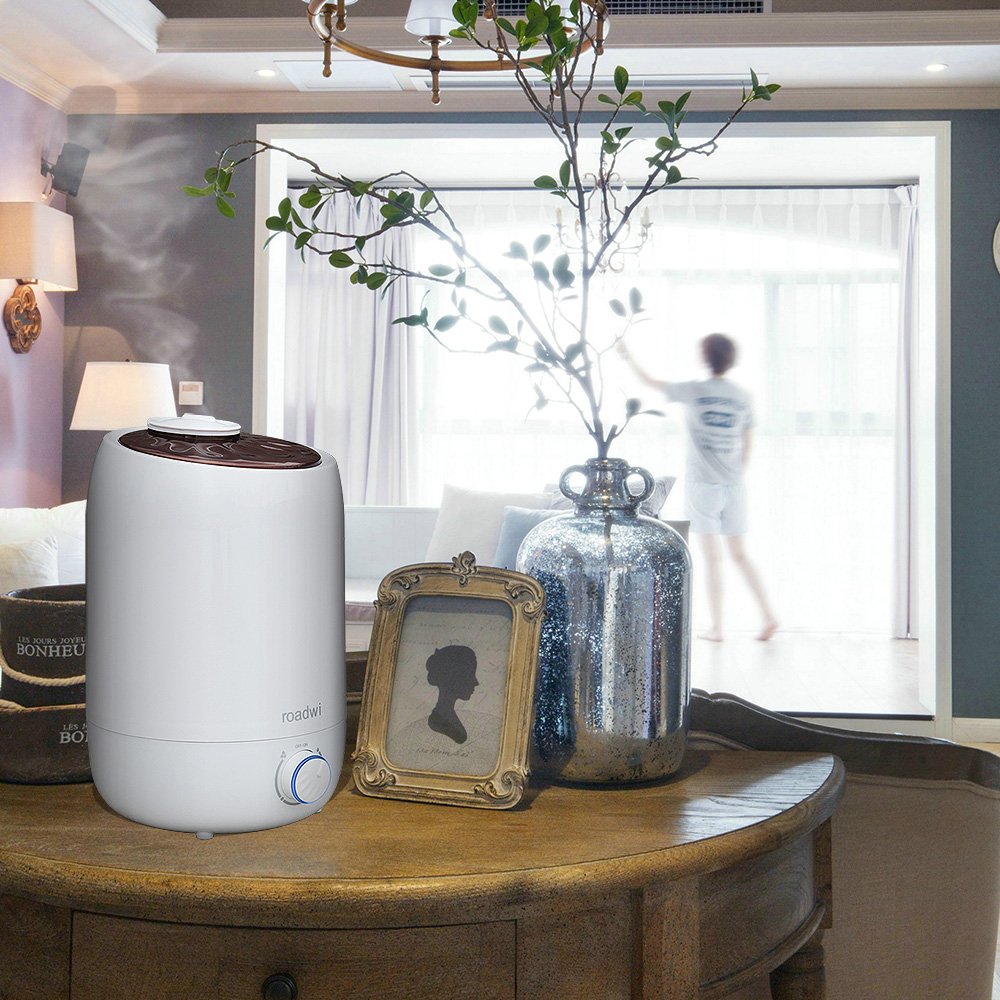 Roadwi 5L Antibacterial Diffuser Humidifier, Large Capacity Ultrasonic Diffusers Running 20+ Hours, Adjustable Mist mode for Home Office Bedroom Living Room Yoga (FREE Silver Ion Water Purifier)