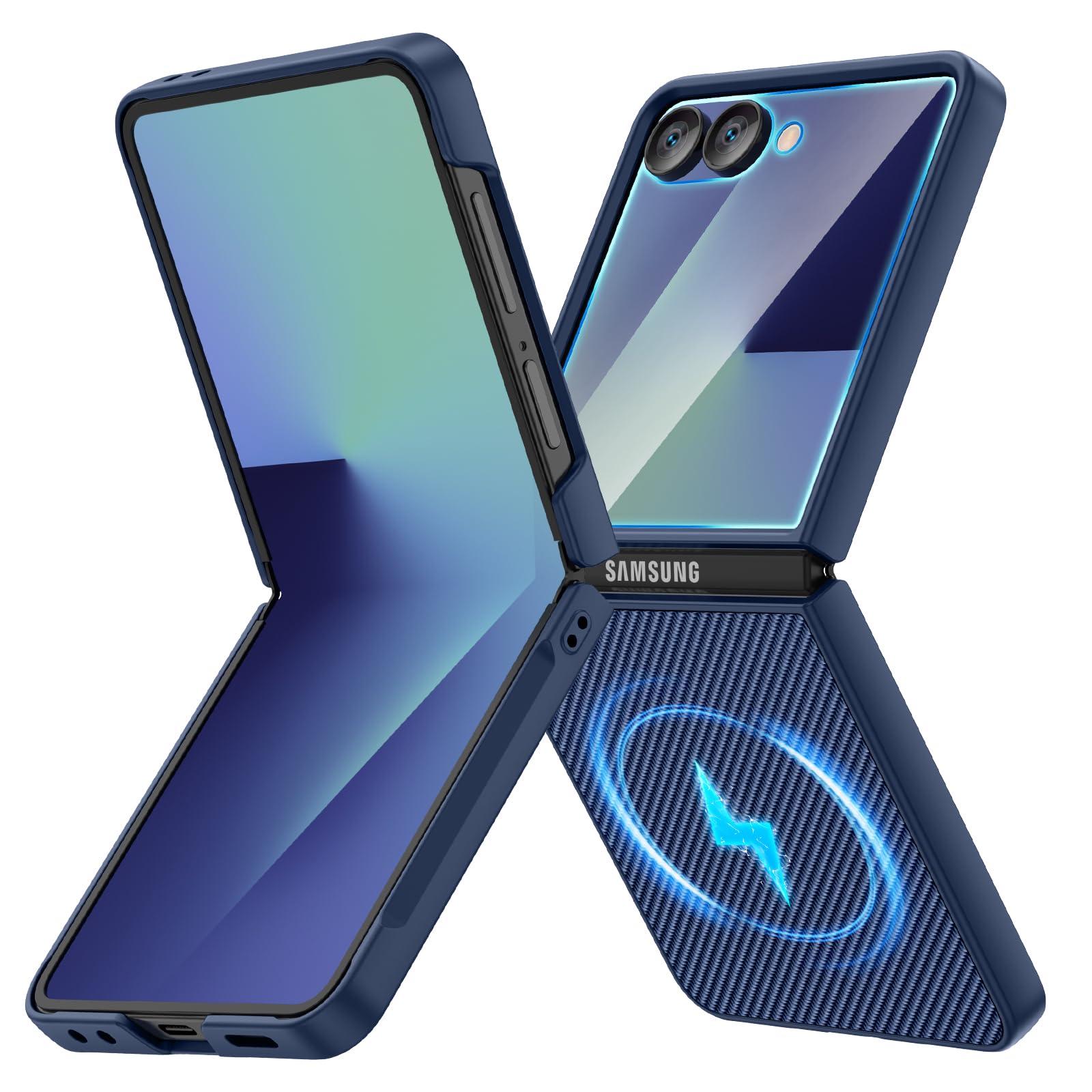 Ruky for Z Flip 7 Carbon Fiber Case, Full Body Cover Anti-Scratches Shockproof Hard PC Ultra-Thin, [Compatible with MagSafe] Protective Magnetic Aramid Fiber Cover for Samsung Galaxy Z Flip 7 5G, Blue