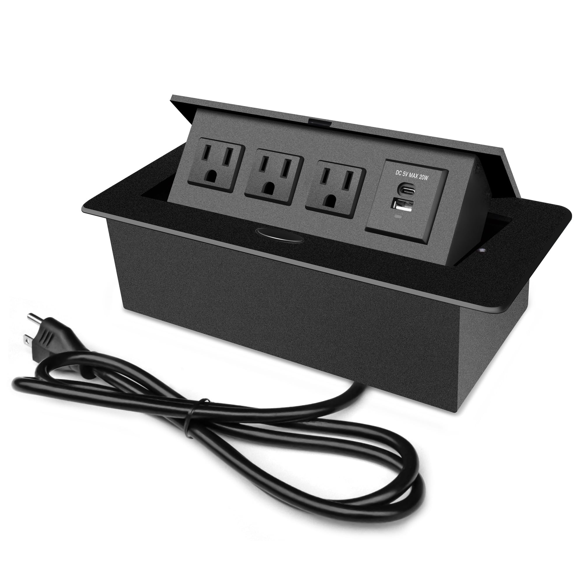 Photo 1 of Conference Table Power Outlet PD20W Type-C Fast Charging Pop Up Table Hub Connection Box with 3AC Outlets and USB Port for Conference Room Kitchen Countertop