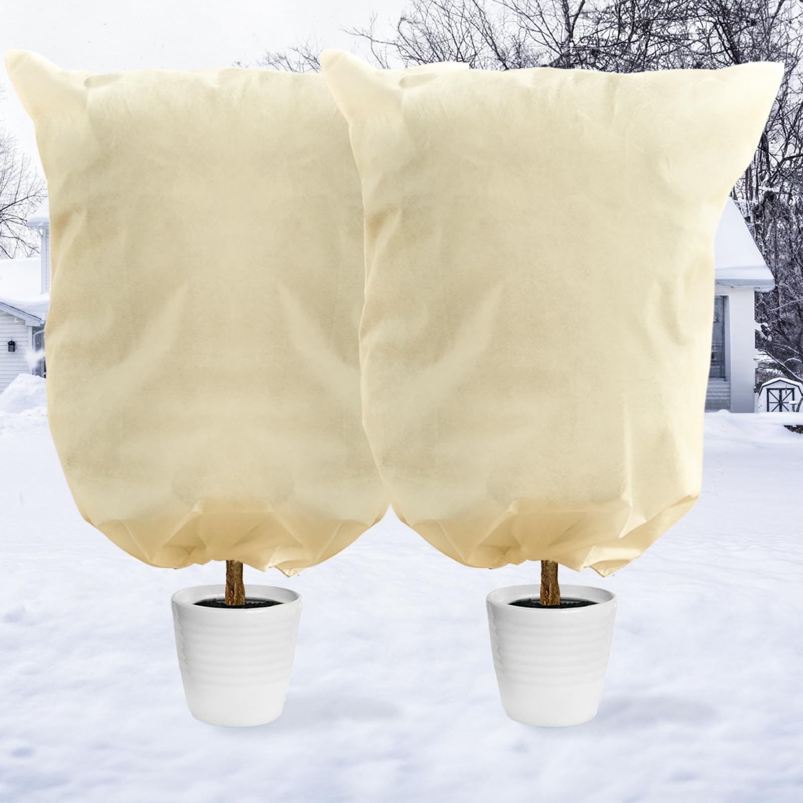 DazSpirit 2 Packs Plant Fleece Frost Protection, 100 x 120 cm Non-Woven Garden Fleece Frost Protection with Drawstring and Zipper, Plant Covers for Winter to Protect Outdoor Plants, Frost, Insects