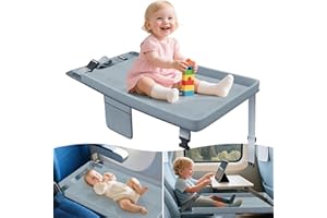 OMZER Airplane Bed for Toddler - Airplane Seat Extender for Kids - Barrier Designed Baby Airplane Bed with Pockets - Comfortable Footrest for Kids Flights Travel Essentials Grey
