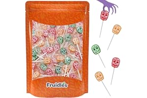 FRUIDLES Halloween Multicolor Skulls Tattoo Lollipop Suckers Candy, Great for Halloween Goody Bag Fillers, Individually Wrapped, 6 gram Pop (Half-Pound)