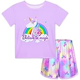 ICOSY Girls Pajamas for Kids Pajamas Toddler Girls 2 PCS Short Sleeve Top and Shorts Clothes