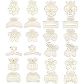 QXUJI 24PCS Mini Pearl Hair Claw Clips, Flower Butterfly Sunflower Sweet Bangs Clips, White Decorative Hair Accessories, for Women Girls Wedding, 12 Styles