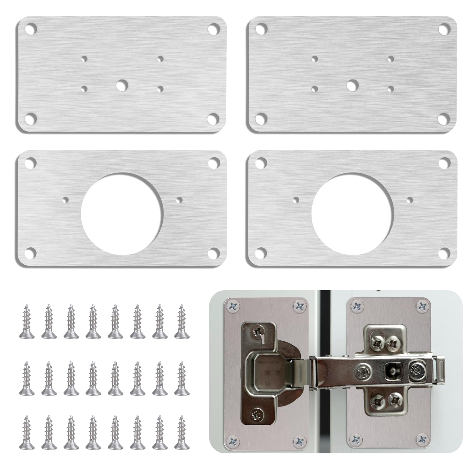 Cabinet Hinge Repair Plate Kit, 2 Pair Door Hinges Accessories, Stainless Steel Fixing Plate Repair Brackets With Mounting Screws for Kitchen Cupboard Locker Door Shims