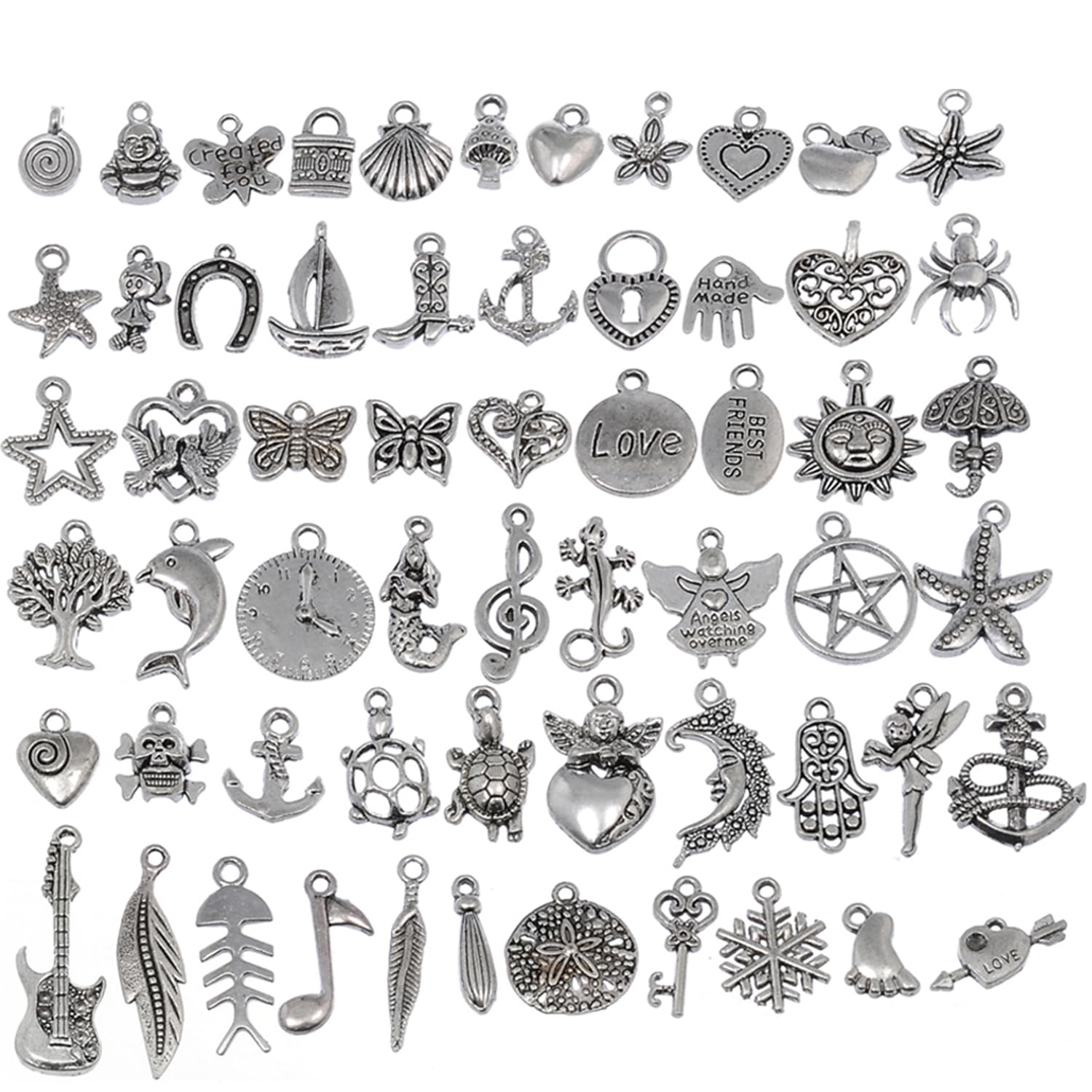 RUBYCA 120Pcs Wholesale Mixed Silver Color Charms Pendants for Bracelet, Jewelry Making Supplies, Just Like the Picture (Mix4)