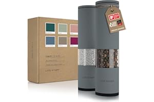 LARS NYSØM Salt and Pepper Grinder Set 2 pieces I Salt Pepper Mill with Adjustable Ceramic Grinder I Design Spice Grinder Set Manual(Ash Gray)