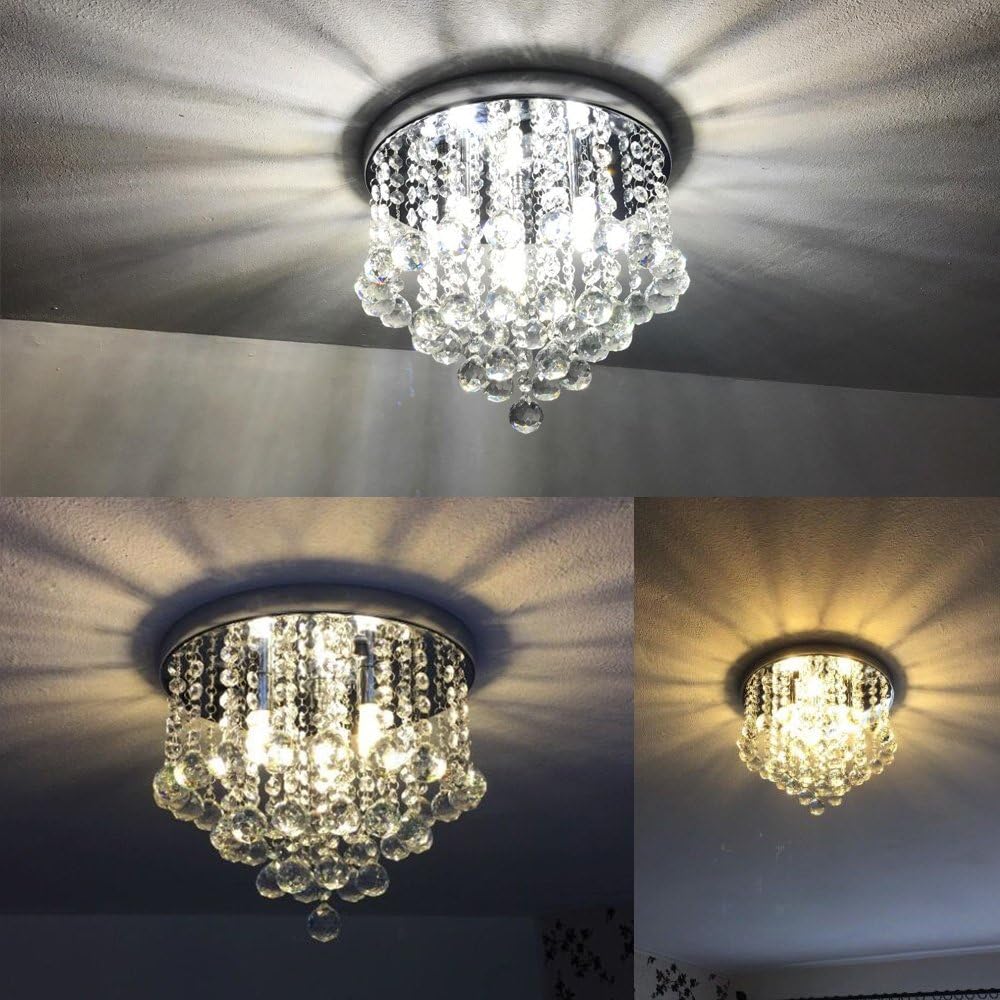 ZEEFO Crystal Chandelier, Modern Chandeliers Crystal Ball Light Fixture, 3 Lights, Flush Mount Ceiling Light 11.8 Inches Diameter for Hallway, Bedroom, Living Room, Kitchen, Dining Room (Silver) - - 