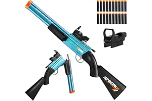 DWMTGS Toy Gun Double Barrel Shotgun Toy,with 20 Soft Bullet Darts, Toy Foam Blaster Foam Dart Blaster with Scope for Kids, Youth, Teen, Boys-Holiday for 8-12 Year (Blue)