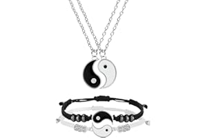 Hicarer 4 Pcs Yin Yang Necklace for 2 and Matching Friend Couples Bracelet Christmas for BFF Friendship Gifts