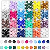 192pcs Silicone Beads 15mm for Keychain Making Kit, 24 Colors Focal Rubber Beads Neatly Organized, Round Colorful Bead, Bulk for Pens, DIY, Necklace, Bracelet Making Kit, Jewelry, Art Crafts