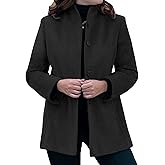 LIZALIG Women's Stand Collar Pea Coat Winter Long Sleeve Wool Blend Short Jackets Single Breasted Blazer Coat Outwear