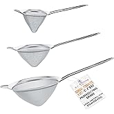U.S. Kitchen Supply - Set of 3 Premium Quality Extra Fine Twill Mesh Stainless Steel Conical Strainers - 3", 4" and 5.5" Size