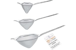 U.S. Kitchen Supply - Set of 3 Premium Quality Extra Fine Twill Mesh Stainless Steel Conical Strainers - 3", 4" and 5.5" Sizes - Chinois to Sift, Strain, Drain and Rinse Vegetables, Pastas & Teas