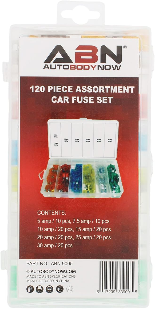 ABN 120-Piece Standard Fuse Assortment, 5, 7.5, 10, 15, 20, 25, 30 AMP – Regular ATM Blade Fuses for Cars, Trucks, Boats: Automotive