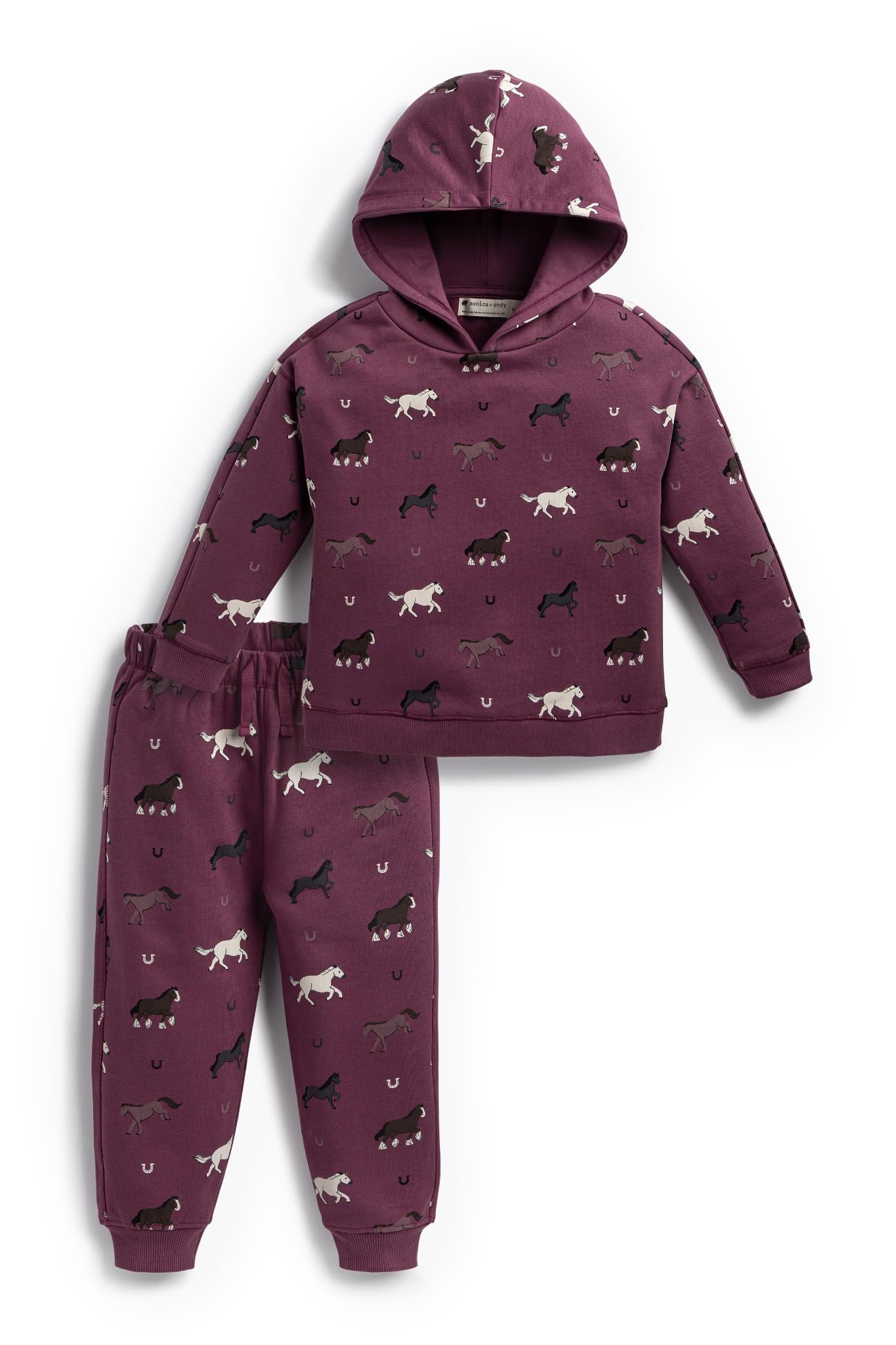 MONICA + ANDY Toddler Organic Sporty Hoodie Sweatsuit, Size 6/7, Fall Horses, 100% Organic Cotton Fleece, Clothes for Girls, Sustainable Super Soft Fabric, Sizes for Kids, Toddler & Infant