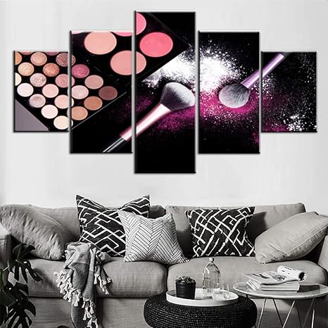 5 Piece Canvas Painting Colorful Makeup Palette Wall Pictures House Decor Eye Shadow Artwork Giclee Premium Quality Black Wall Art For Living Room Framed Ready To Hang Posters And Prints 60 Wx32 H Amazon Ca Home