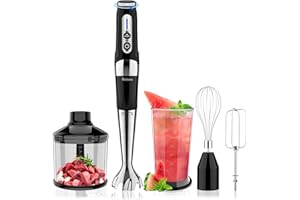 BEIZUZU Cordless Hand Blender: 4-in-1 Rechargeable Cordless Immersion Blender Handheld, 21-Speed & 3-Angle Adjustable with 304 Stainless Steel Blades, Chopper, Beaker, Whisk and Beater for Milkshakes | Smoothies | Soup| Puree | Baby Food (Black)