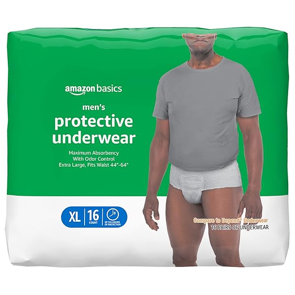 AMAZON BASICS INCONTINENCE UNDERWEAR FOR MEN, MAXIMUM ABSORBENCY, X-LARGE, 16 COUNT (1 PACK)