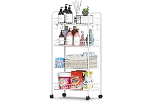 Mythinglogic 4-Tier Rolling Cart with 360° Wheels, Snack Cart Organizer, Removable Wire Baskets, Metal Utility Storage for Ki