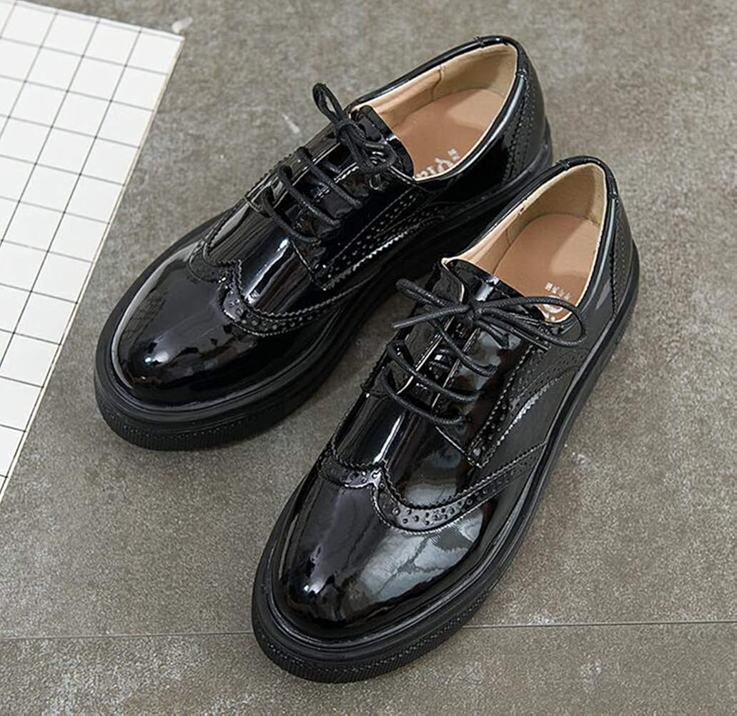  | DADAWEN Women's Platform Lace-Up Comfort Wingtips Square Toe Oxford Shoes Brogues | Oxfords
